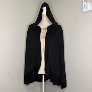 LOGO by Lori Goldstein black open front French terry hoodie w/ tie neck size XL